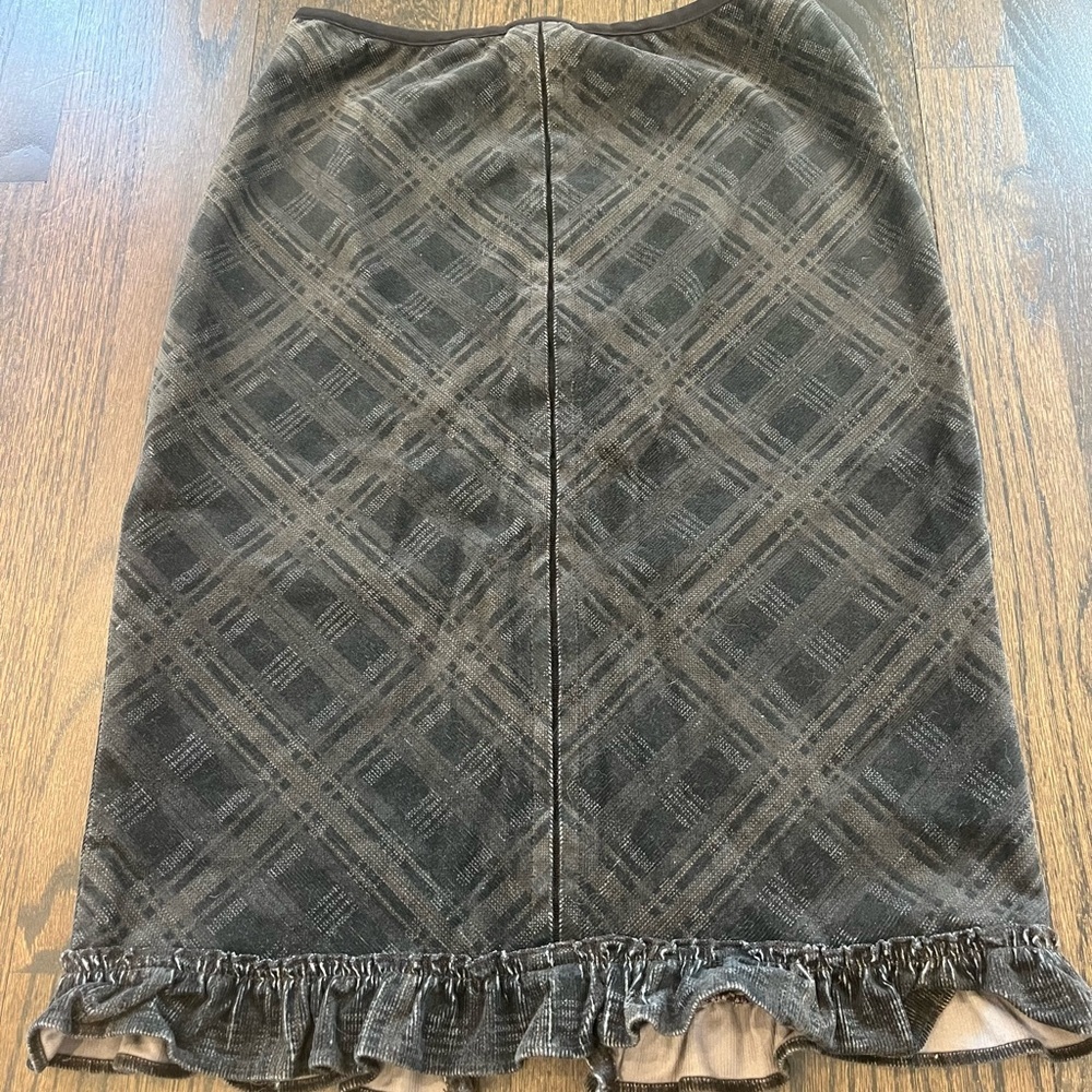 VTG Free People Ruffled Midi Skirt Sz 4 Dark Gray/ Black Plaid